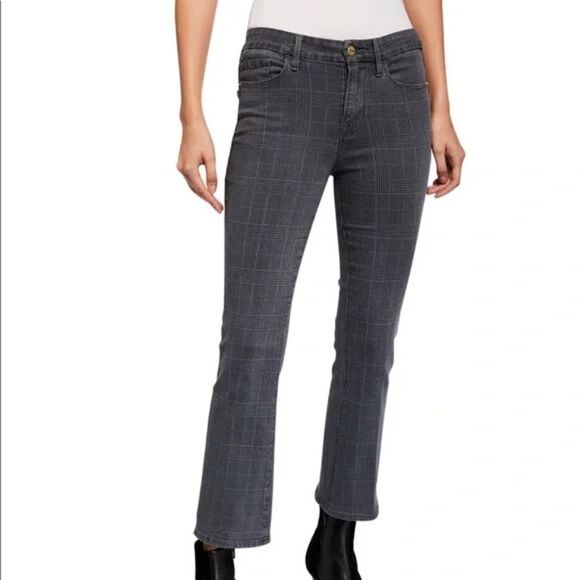 Frame Le Crop Mini Boot Jeans - Washed Gray Plaid - Picture 1 of 8